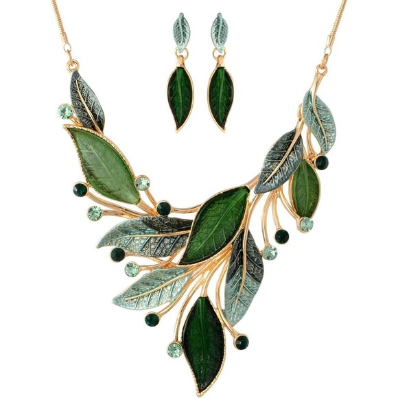 Vintage Chunky Statement Jewelry Set Retro Leaf Floral Geometric Bohemian Boho B